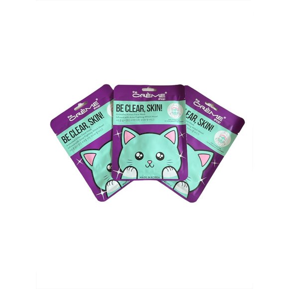 NEW The Creme Shop Set of 3 Be Clear, Skin! Kitten Face Mask Sheet - Picture 1 of 4